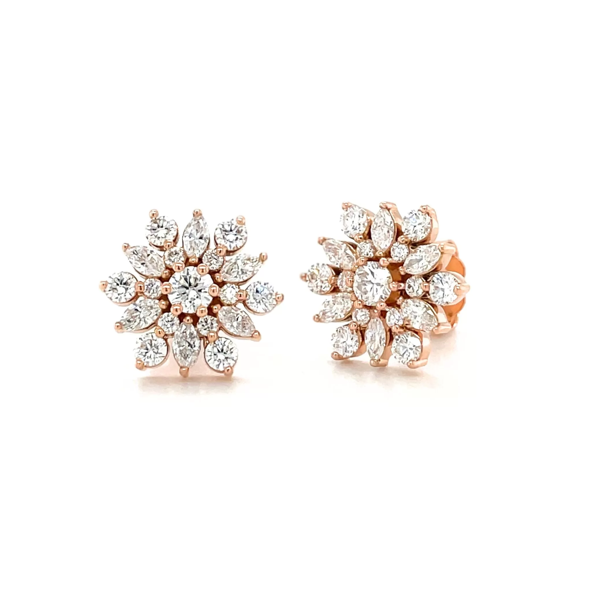 14K Diamond Snowflake Earrings 1CTW Lab Grown or Natural Diamond Studs