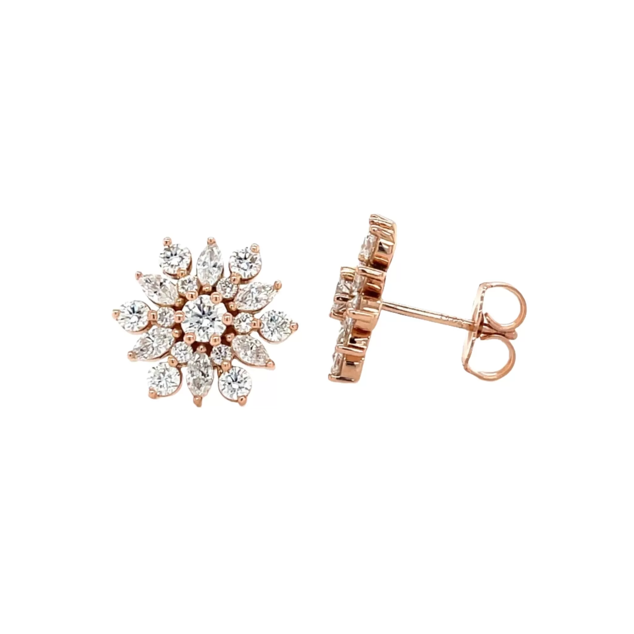 14K Diamond Snowflake Earrings 1CTW Lab Grown or Natural Diamond Studs