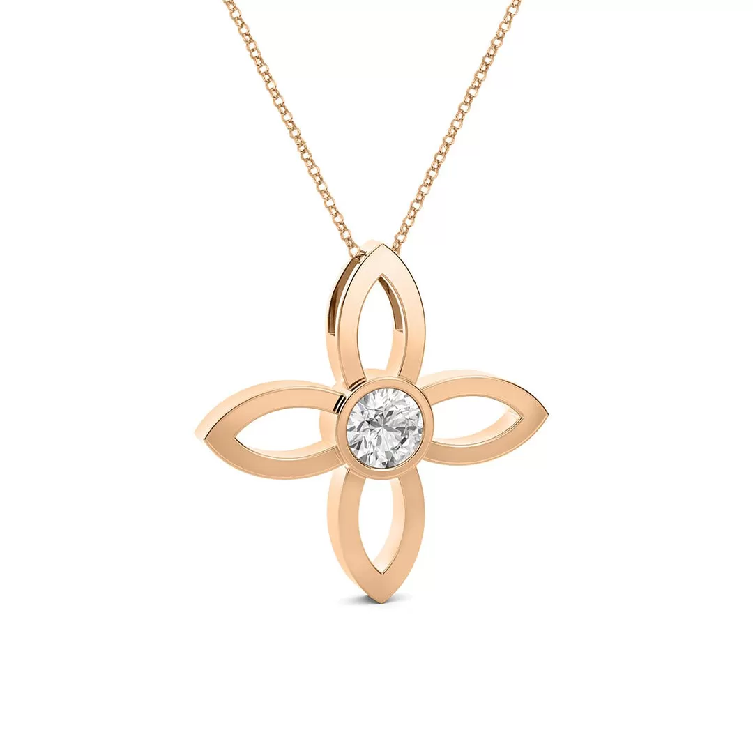 14k Rose Gold 0.33ct Diamond Solitaire Flower Necklace