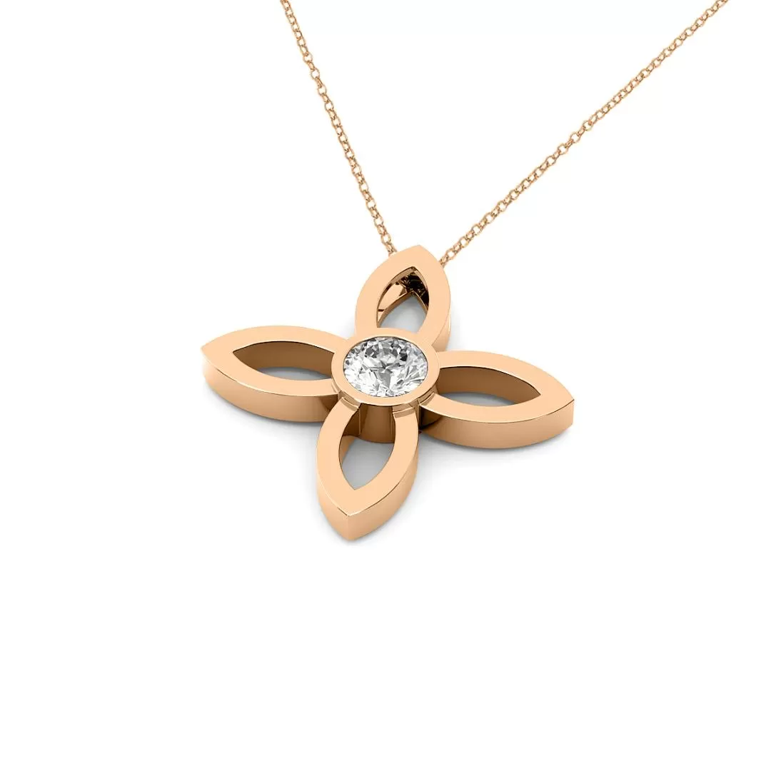 14k Rose Gold 0.33ct Diamond Solitaire Flower Necklace