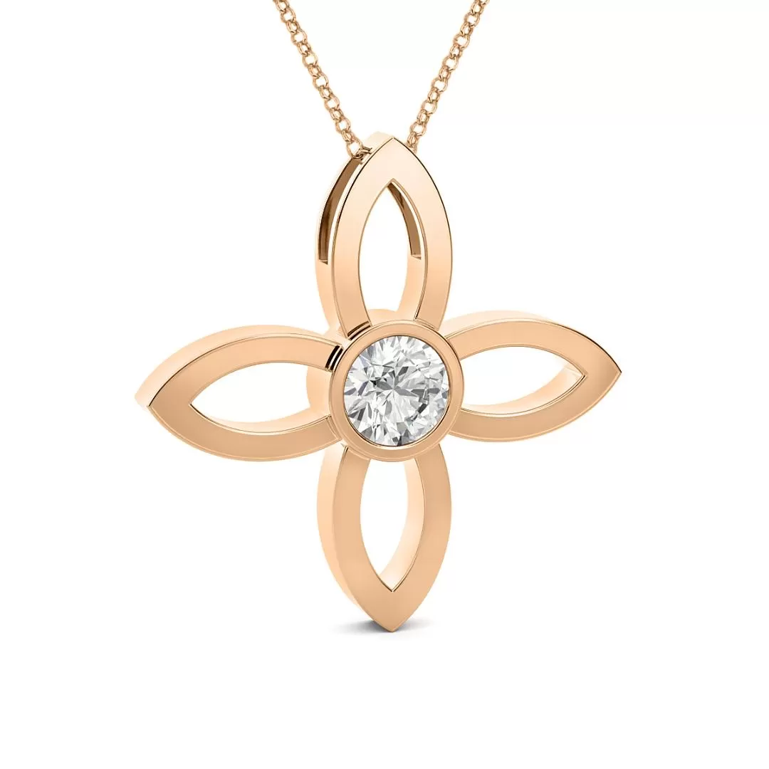 14k Rose Gold 0.33ct Diamond Solitaire Flower Necklace