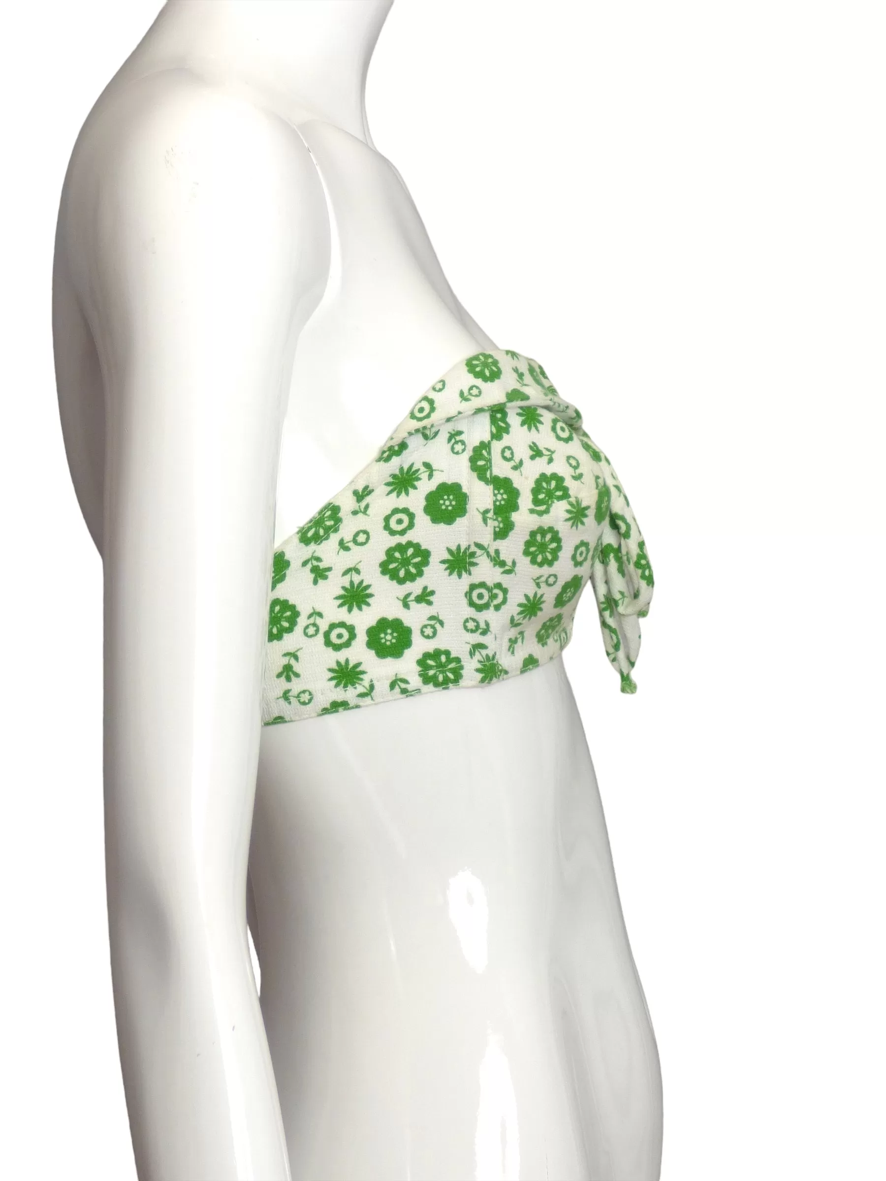 1950s Green & White Cotton Bra Top, Size-4