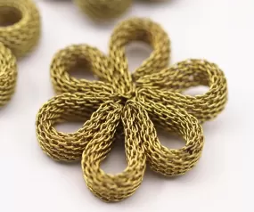 2 Raw Brass Wire Mesh Flower Findings 27x5.5 Mm  D0023--C047