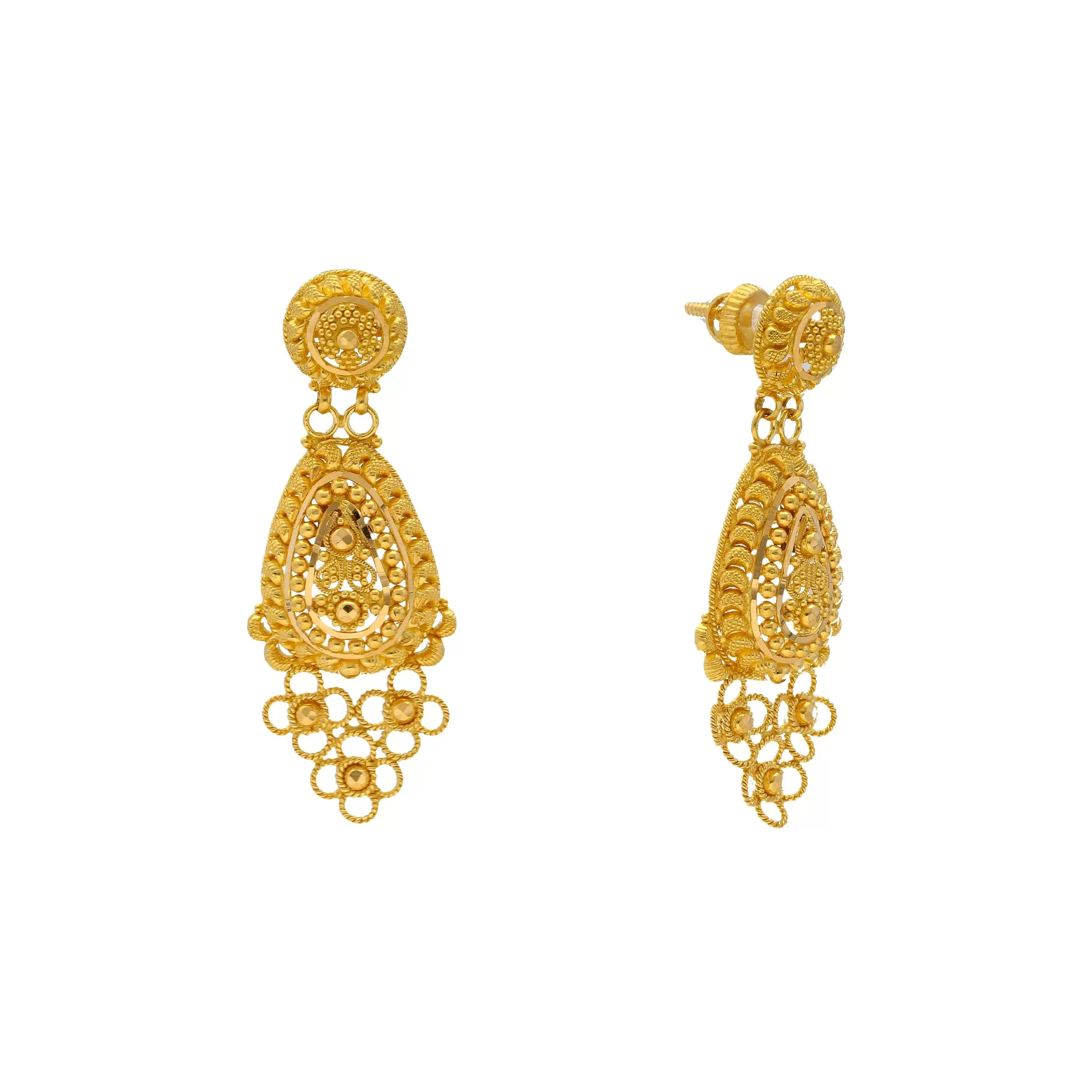 22K Yellow Gold Beaded Filigree Earrings (9.2gm)