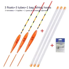 3pcs/lot Shallow Water Fishing Floats Balsa Bobber 3pcs float tubes 1 Bag Fishing hooks Fresh Water Buoy Fishing Tackles Tools