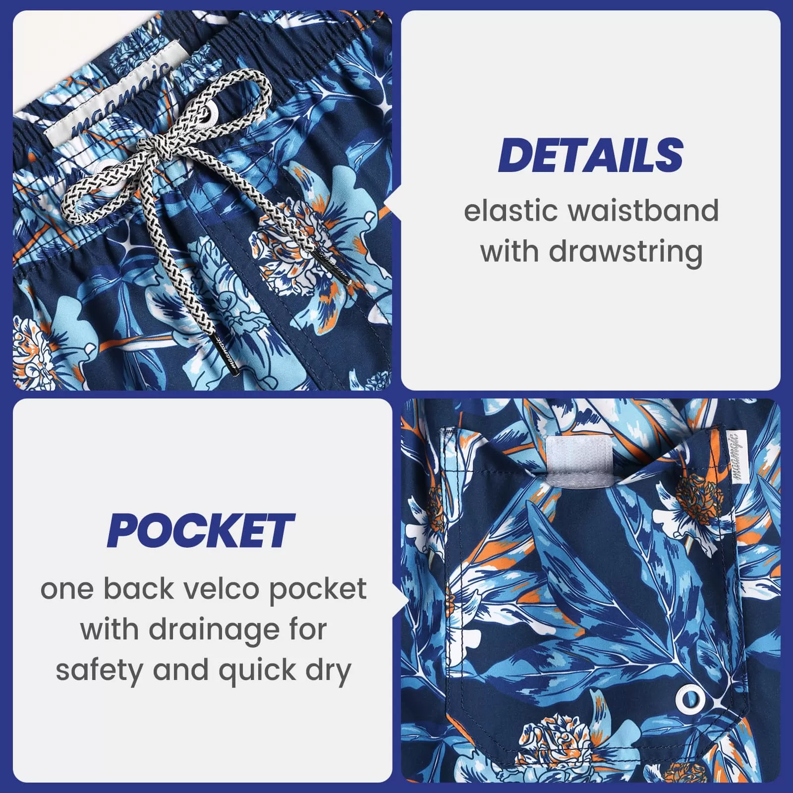 5.5 Inch Inseam Blue Ice Flower Swim Trunks