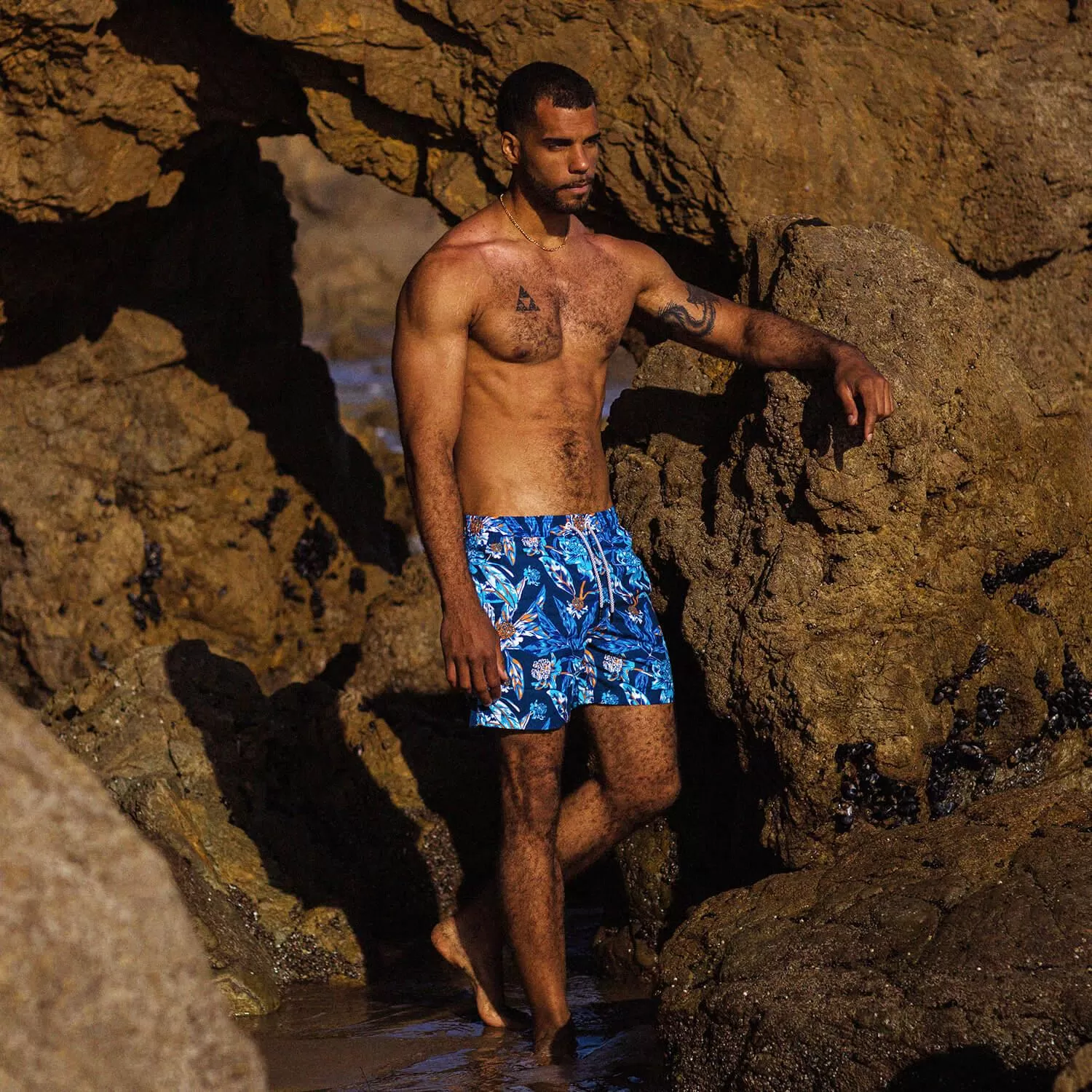 5.5 Inch Inseam Blue Ice Flower Swim Trunks