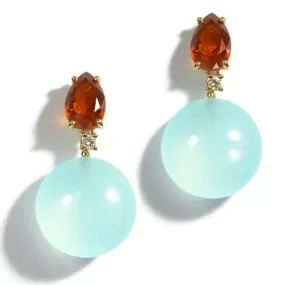 A & Furst - Bonbon - Drop Earrings with Green Aqua Chalcedony, Orange Citrine and Diamonds, 18k Yellow Gold