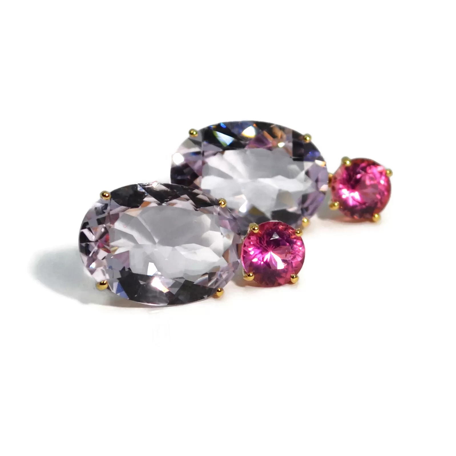 A & Furst - Party - Drop Earrings with Pink Tourmaline and Rose de France, 18k Yellow Gold