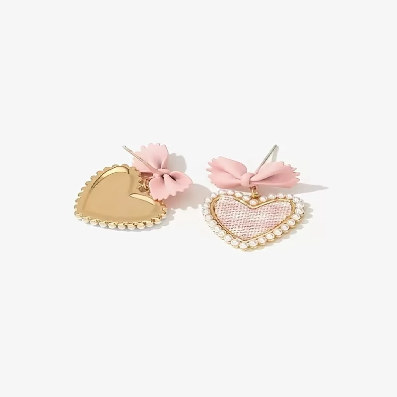 Add a Touch of Love to Your Look with Cute Pink Love Heart Bowknot Dangle Stud Earrings - Perfect Valentine's Day Gift for Women and Girls