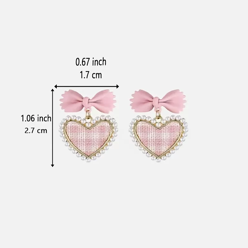 Add a Touch of Love to Your Look with Cute Pink Love Heart Bowknot Dangle Stud Earrings - Perfect Valentine's Day Gift for Women and Girls