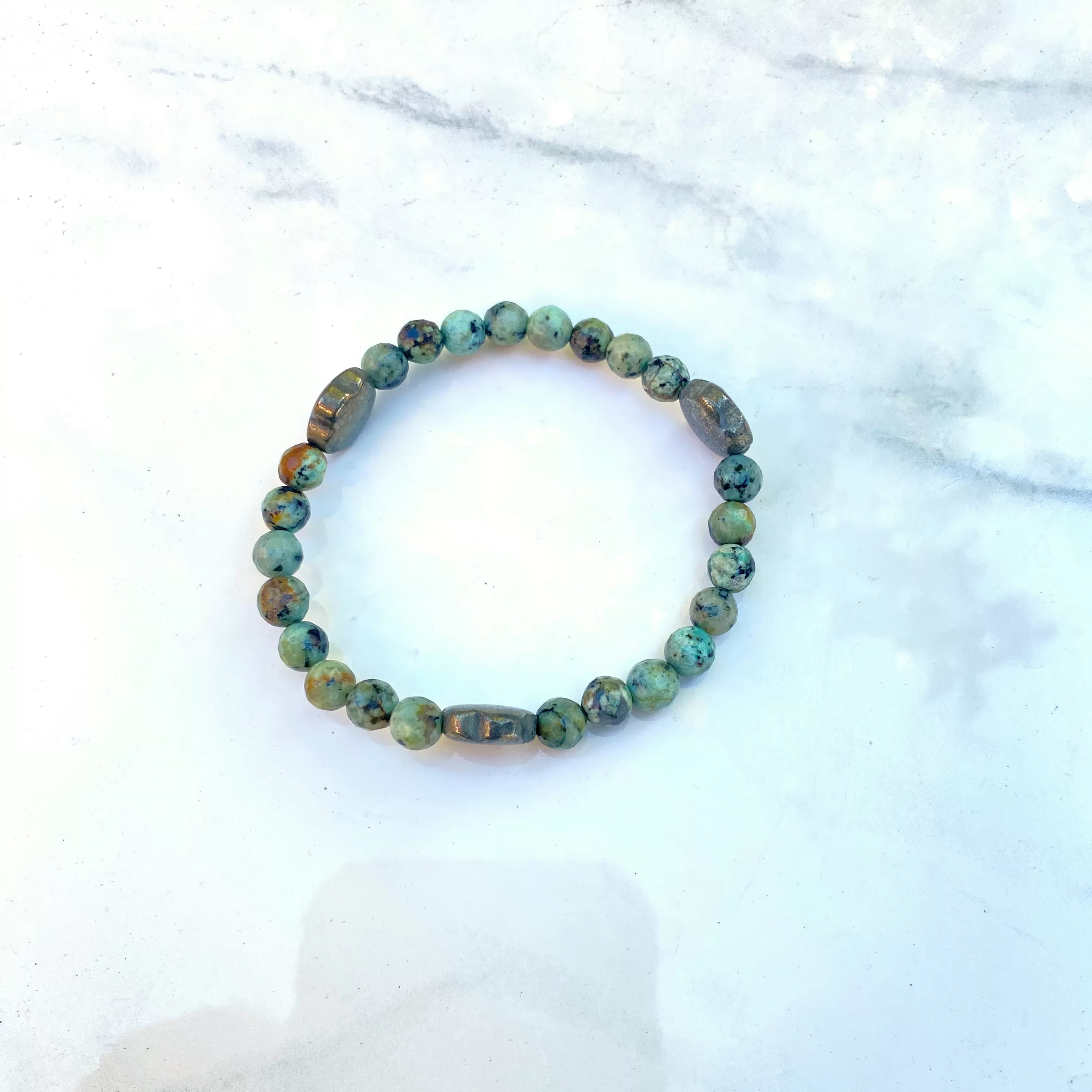 African turquoise and pyrite stretch bracelet