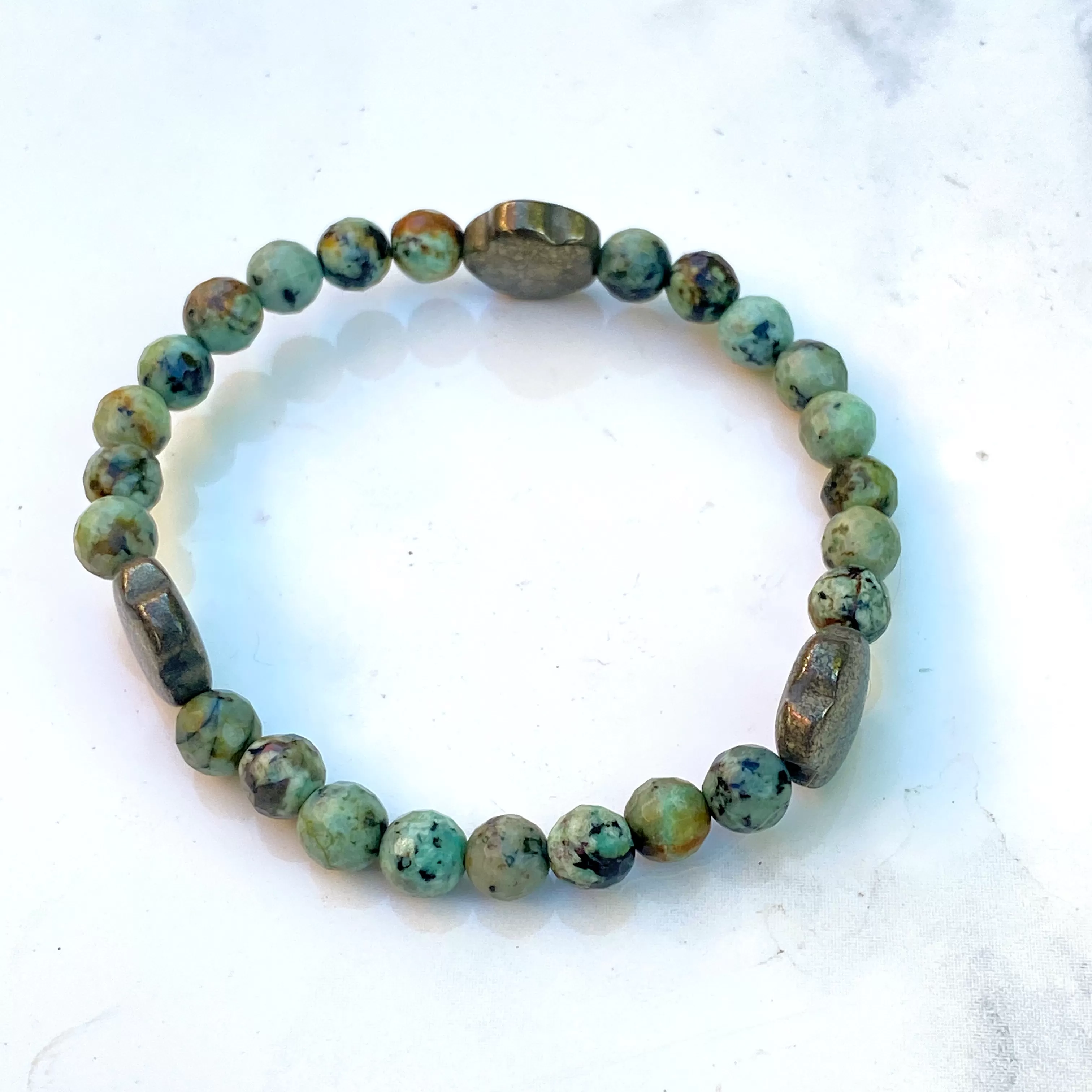 African turquoise and pyrite stretch bracelet