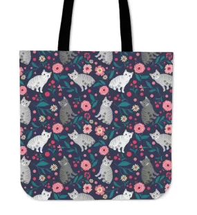 American Shorthair Cat Flower Linen Tote Bag