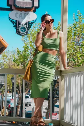 Apple Martini Cinched Sheen Midi Skirt - Apple Green