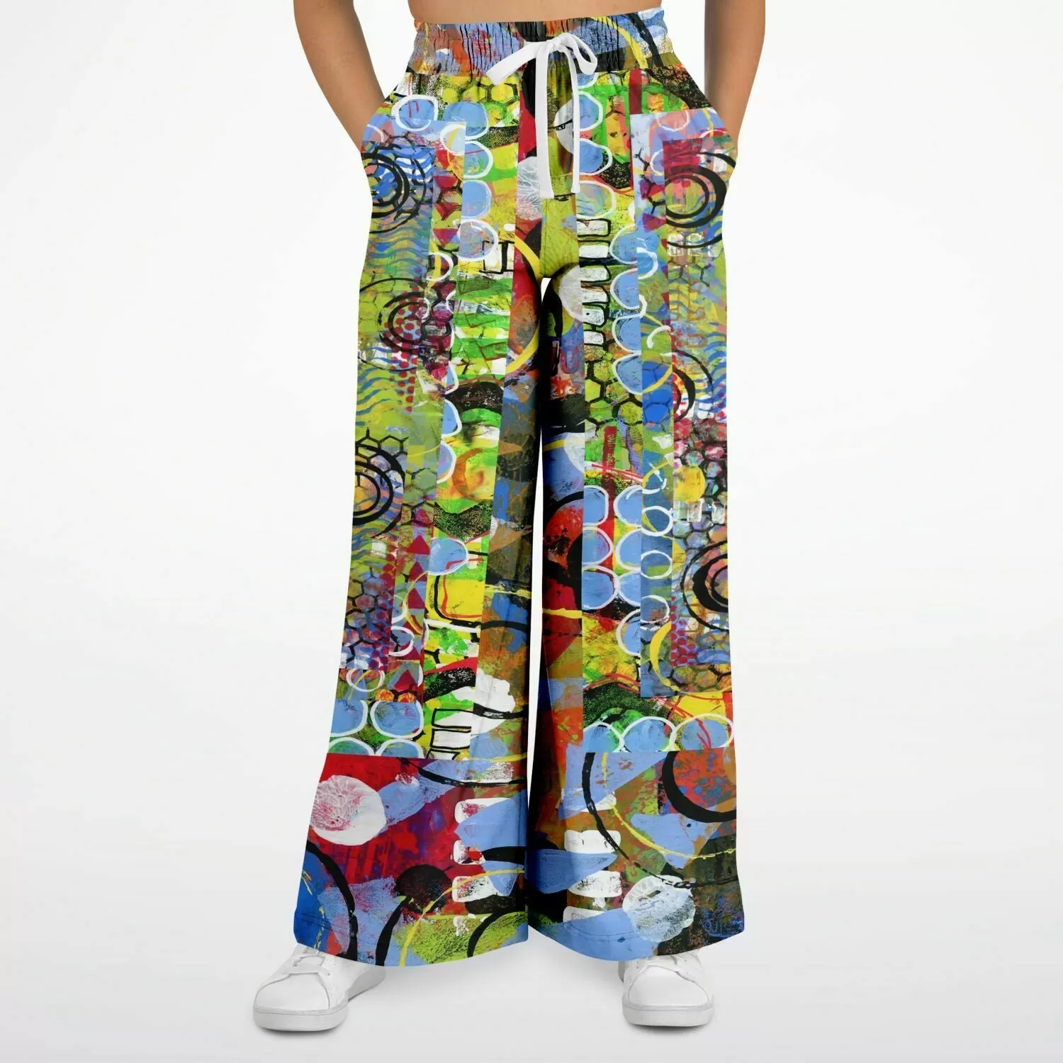 Barcelona Geometric Print Eco-Poly Stretchy Phat Bellbottoms