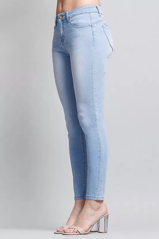 Basic Mid-Rise Ankle Cropped Denim Skinny Jeans - Light Blue