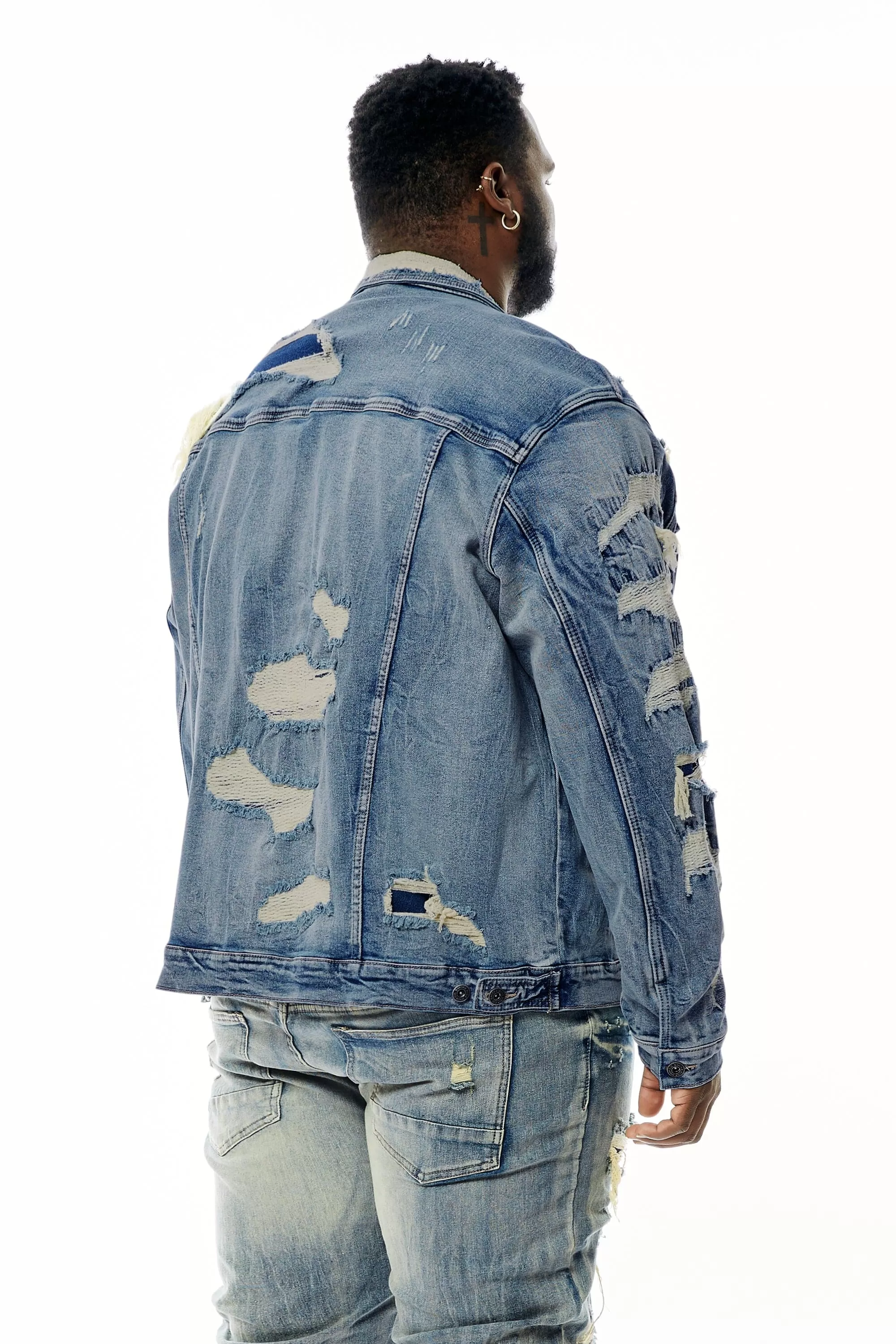 Big and Tall Overspray Utility Jean Jacket - Aspen Blue