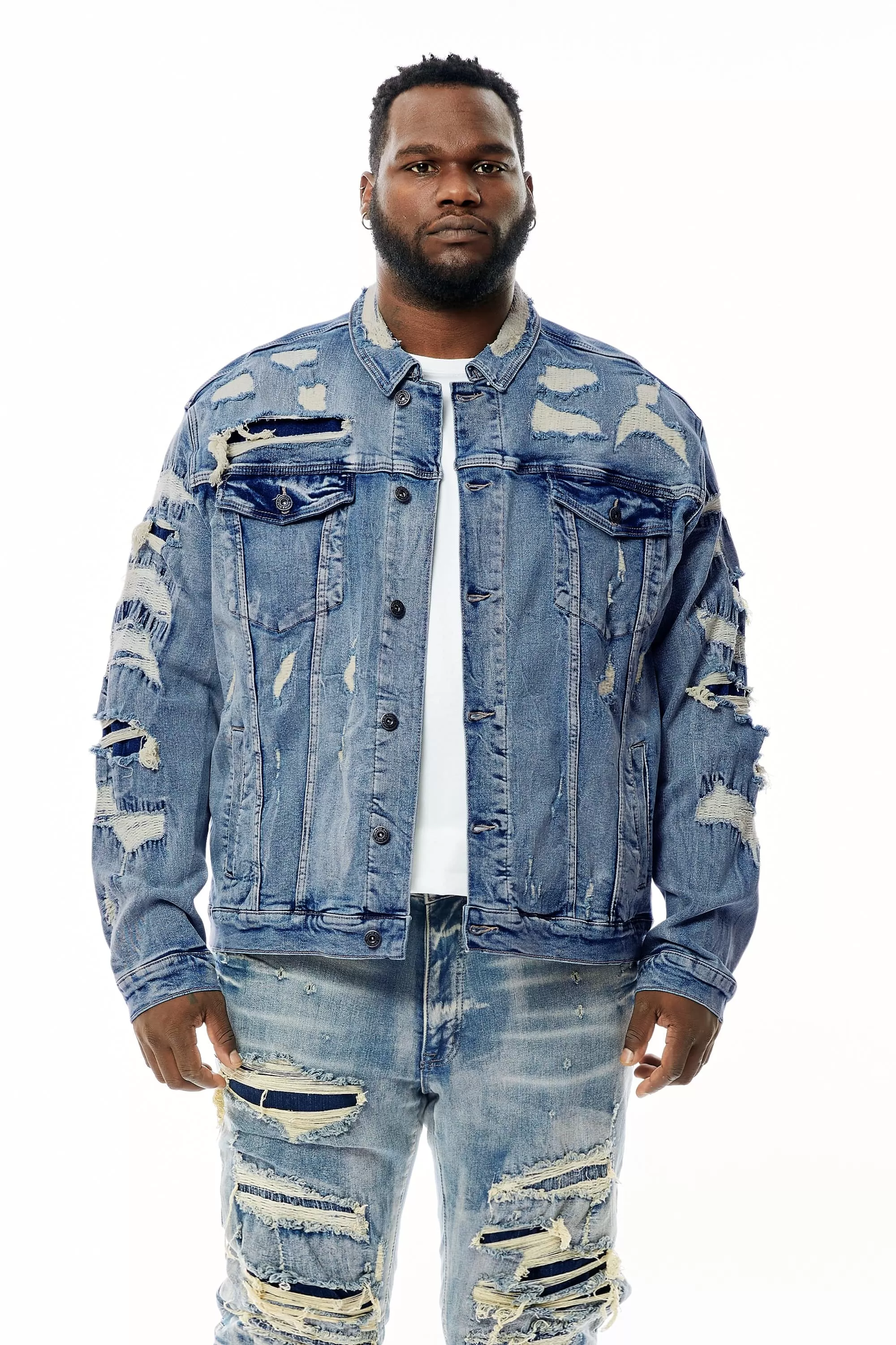 Big and Tall Overspray Utility Jean Jacket - Aspen Blue