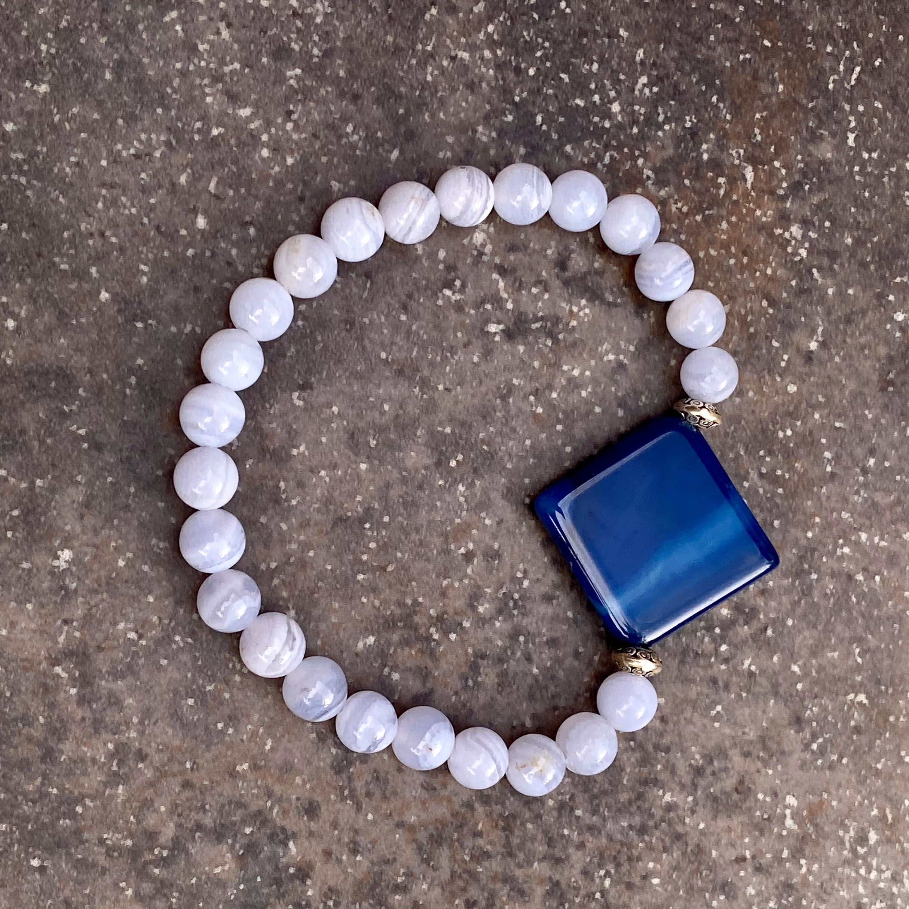 Blue Agate, Blue Lace Agate, Sterling Silver Stretch Bracelet