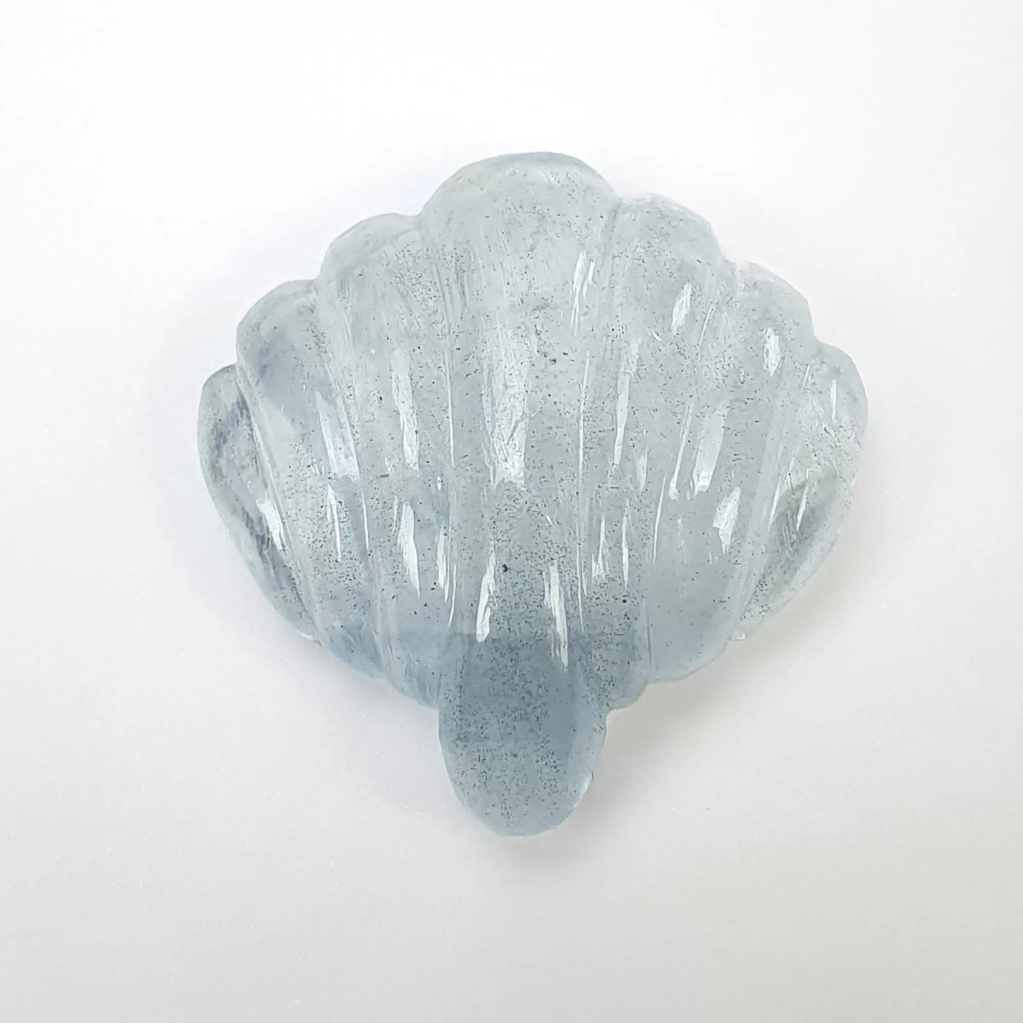 BLUE AQUAMARINE Gemstone Carving  : 18.20cts Natural Untreated Aqua Hand Carved Sea Shell 25.5*25mm (With Video)