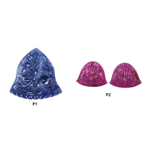 Blue Sapphire & Ruby Gemstone Carving : Natural Untreated Unheated Sapphire And Ruby Hand Carved Uneven Shape