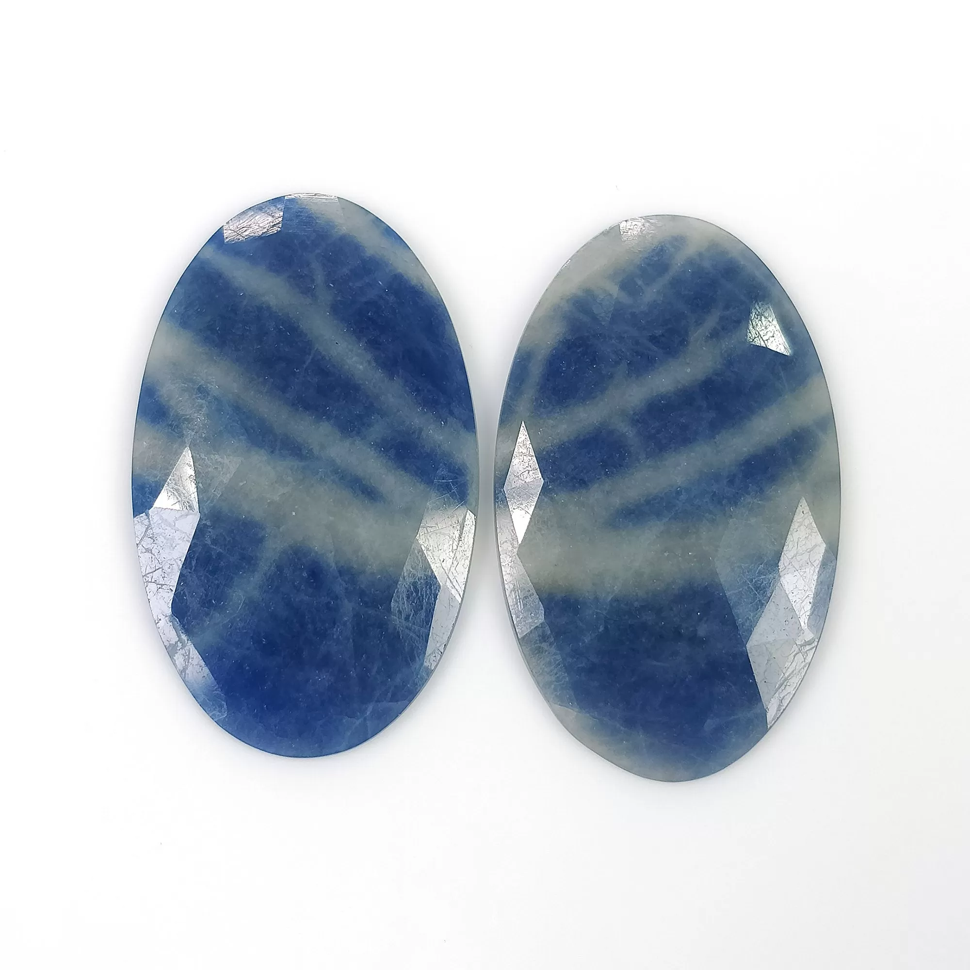 BLUE SAPPHIRE Gemstone Rose Cut : 37.50cts Natural Untreated Bi-Color Sapphire Rose Cut Oval Shape 32*20mm Pair (With Video)