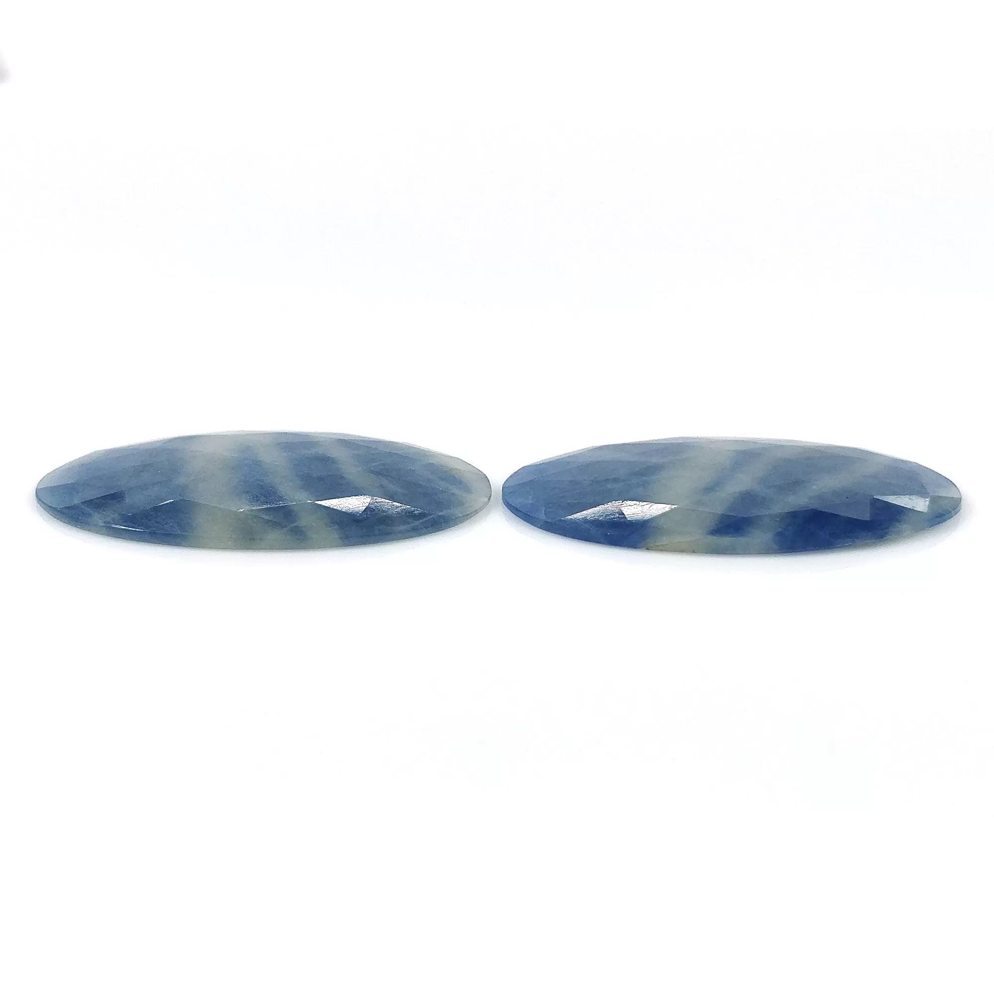 BLUE SAPPHIRE Gemstone Rose Cut : 37.50cts Natural Untreated Bi-Color Sapphire Rose Cut Oval Shape 32*20mm Pair (With Video)