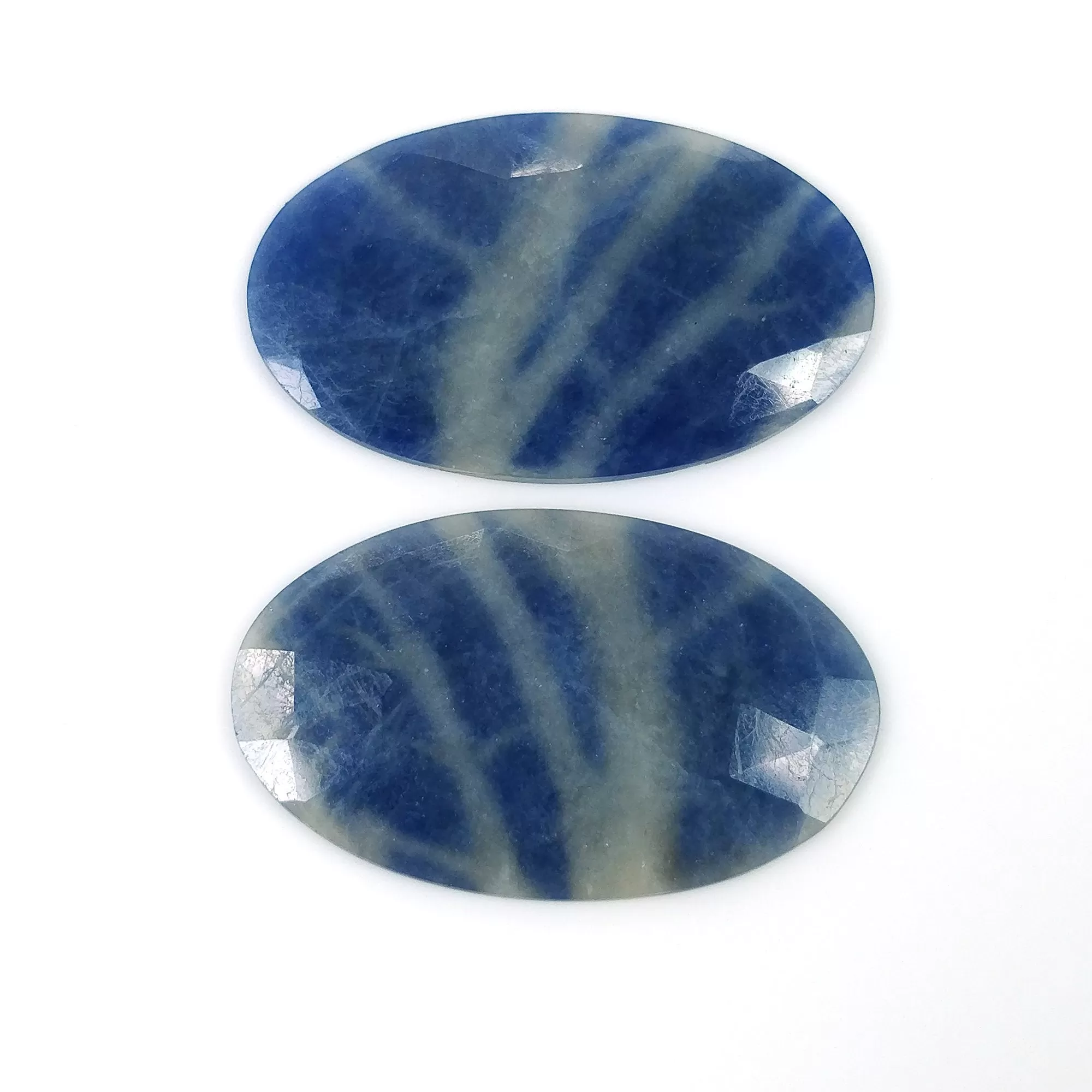 BLUE SAPPHIRE Gemstone Rose Cut : 37.50cts Natural Untreated Bi-Color Sapphire Rose Cut Oval Shape 32*20mm Pair (With Video)