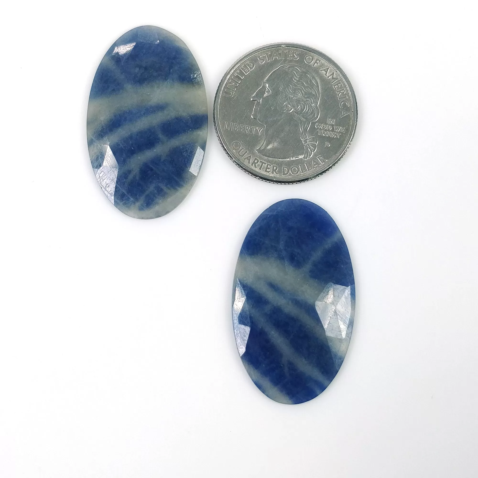 BLUE SAPPHIRE Gemstone Rose Cut : 37.50cts Natural Untreated Bi-Color Sapphire Rose Cut Oval Shape 32*20mm Pair (With Video)