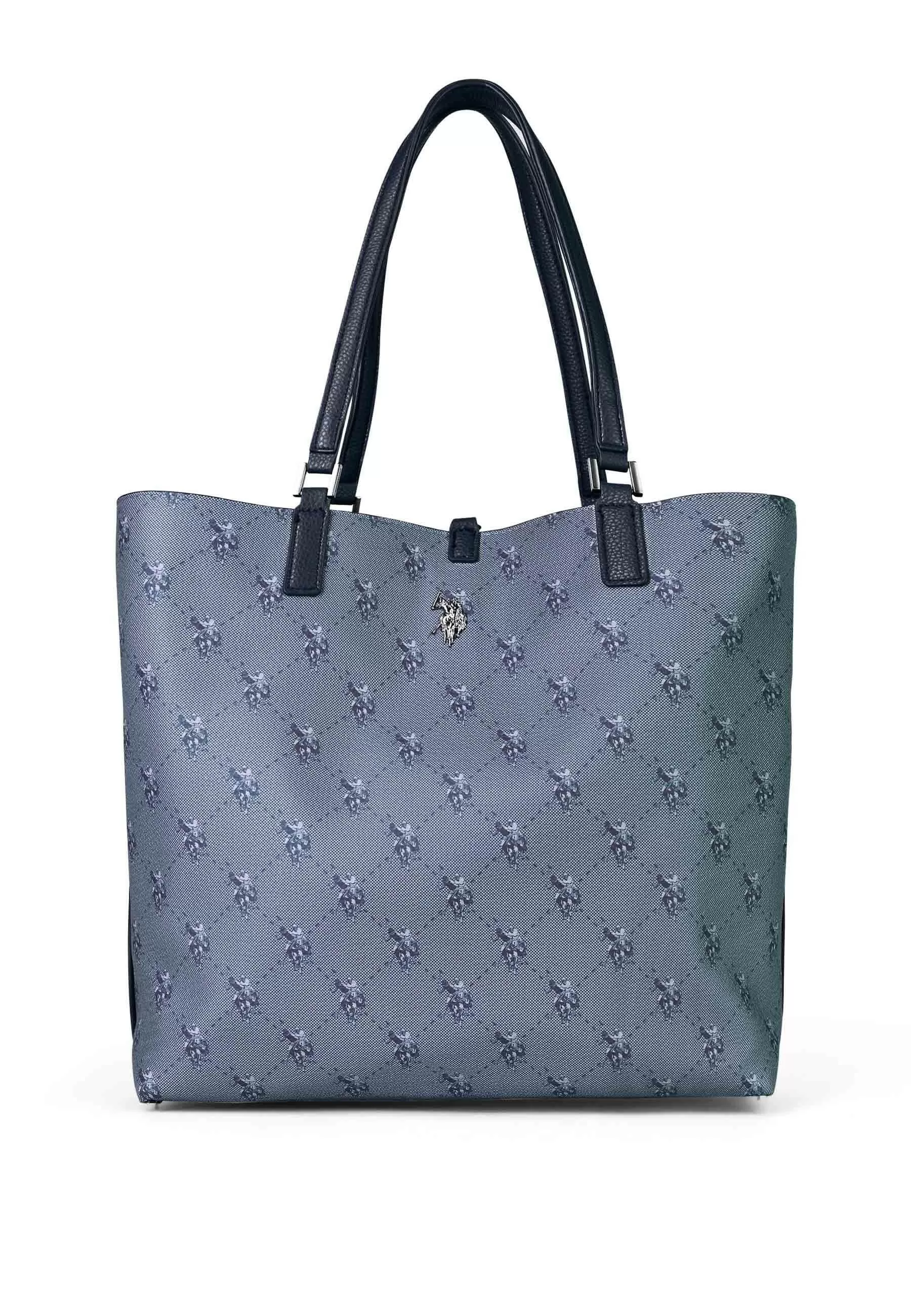 Borsa donna a spalla in eco pelle blu con doppi manici Malibu Large Shopping