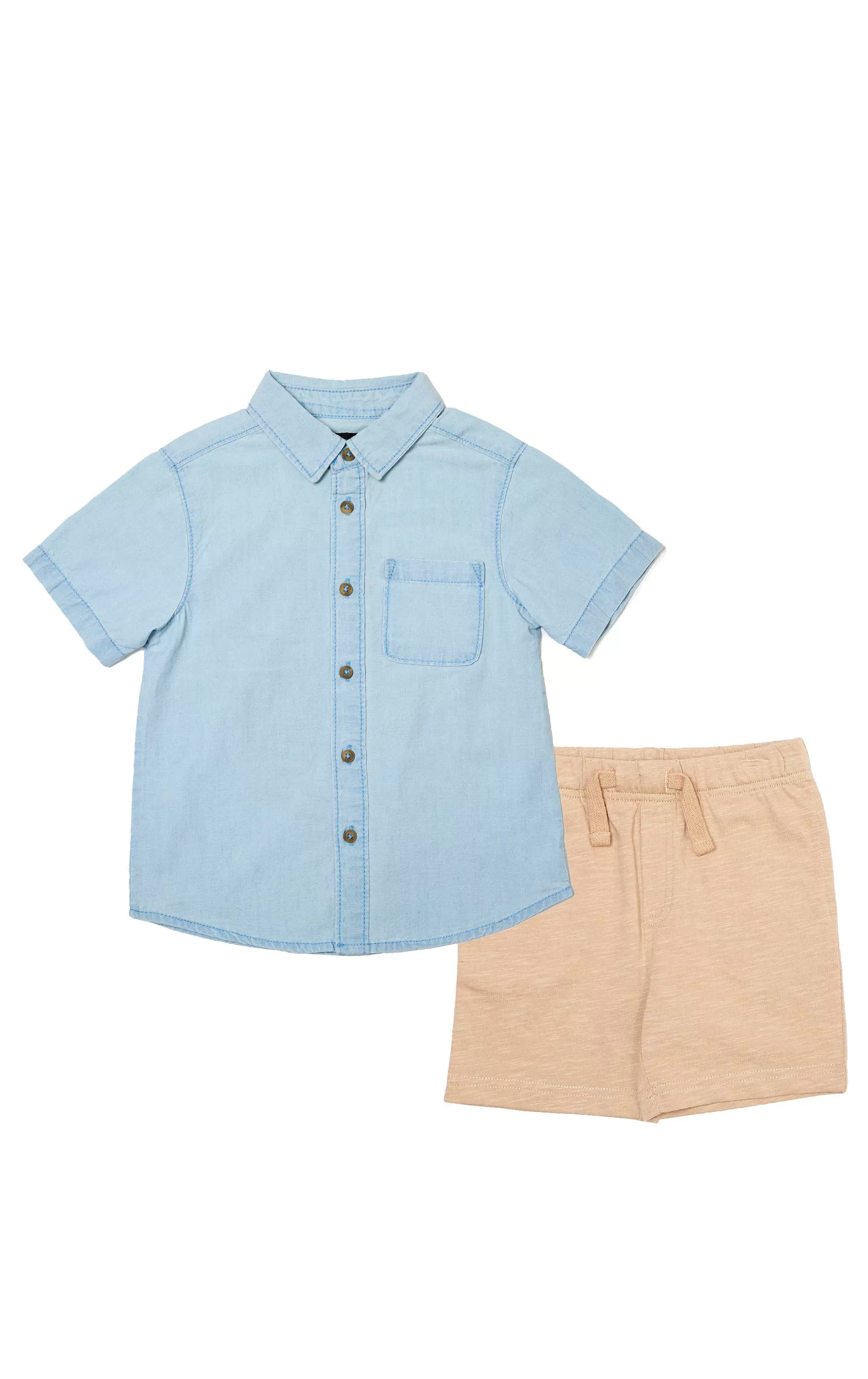 BOYS - CHAMBRAY SHIRT & KNIT SHORTS SET