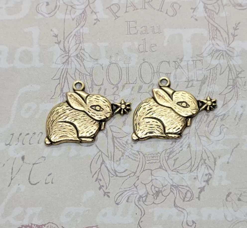 Brass Bunny Rabbit With Flower x 2 - 8390S