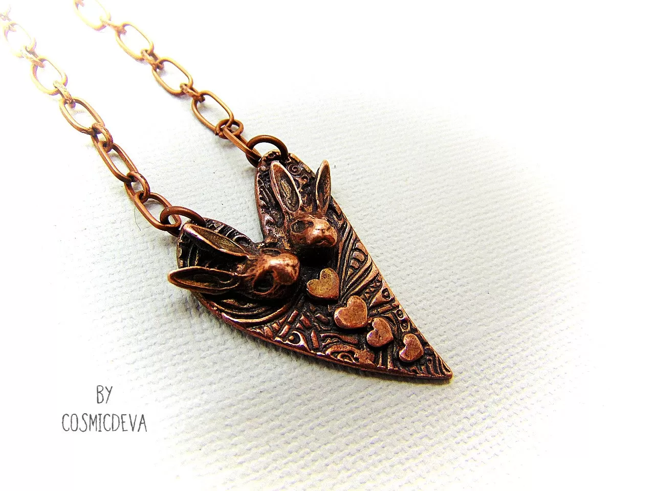 Bunny Love Heart  Copper Pendant Necklace