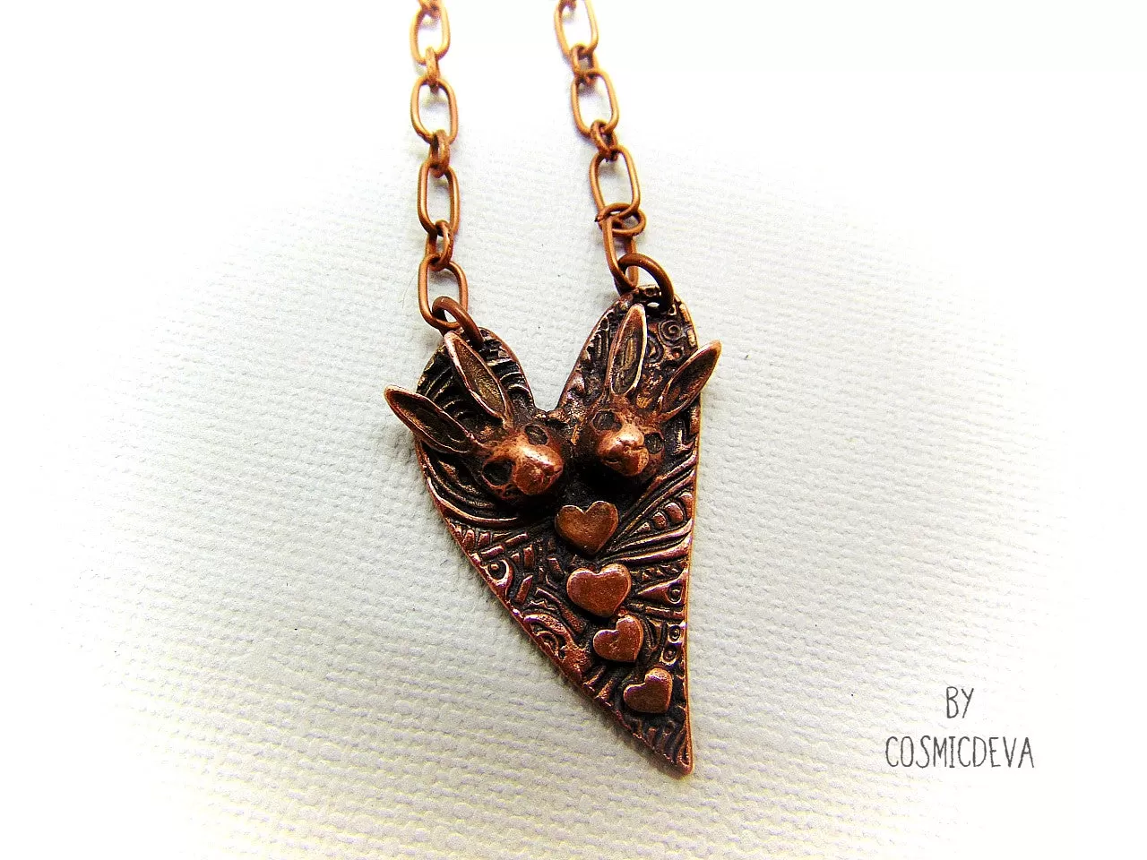 Bunny Love Heart  Copper Pendant Necklace