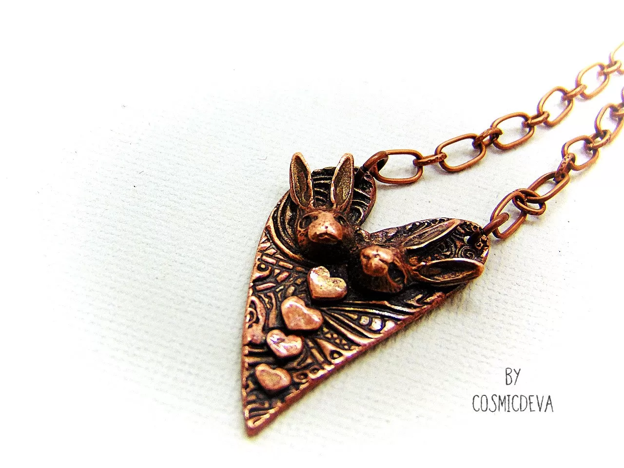 Bunny Love Heart  Copper Pendant Necklace