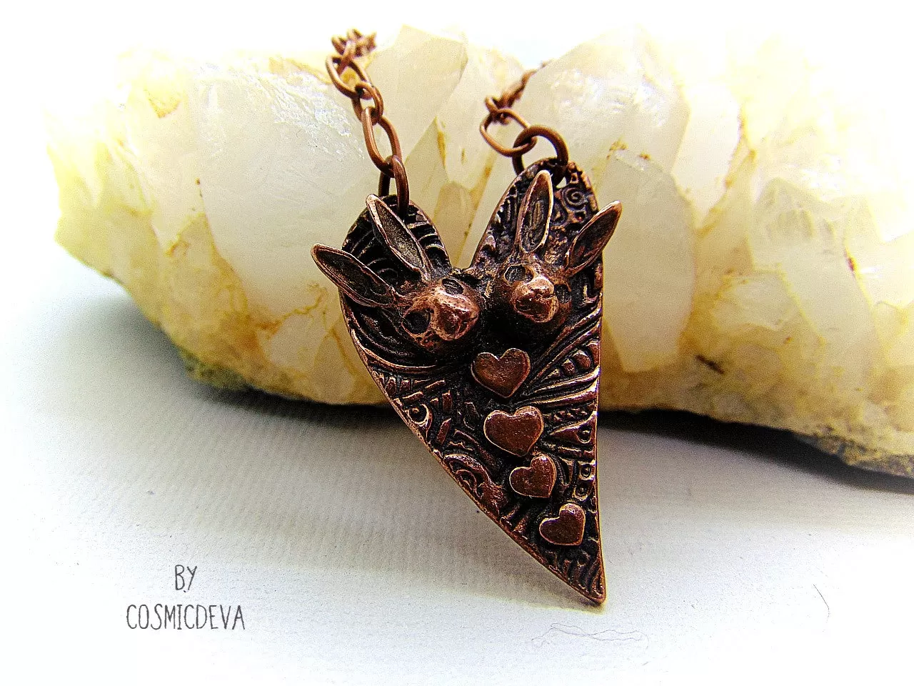 Bunny Love Heart  Copper Pendant Necklace