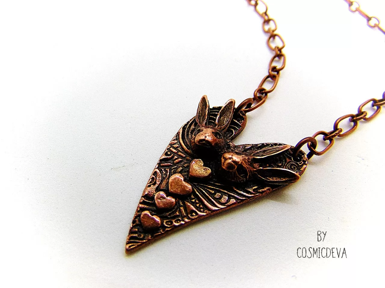 Bunny Love Heart  Copper Pendant Necklace