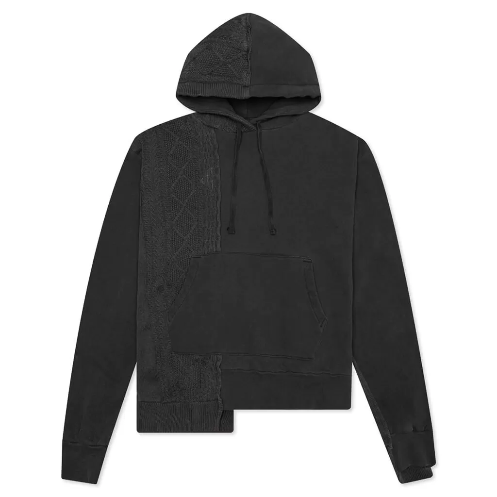 Cable Knit Reconstructed Hoodie - Washed Black