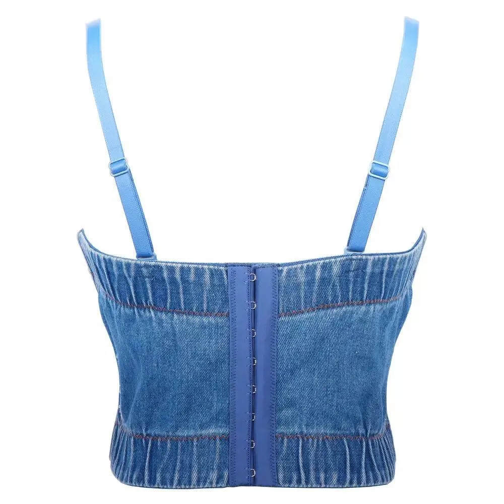 Cassie Embellished denim bustier topinblue