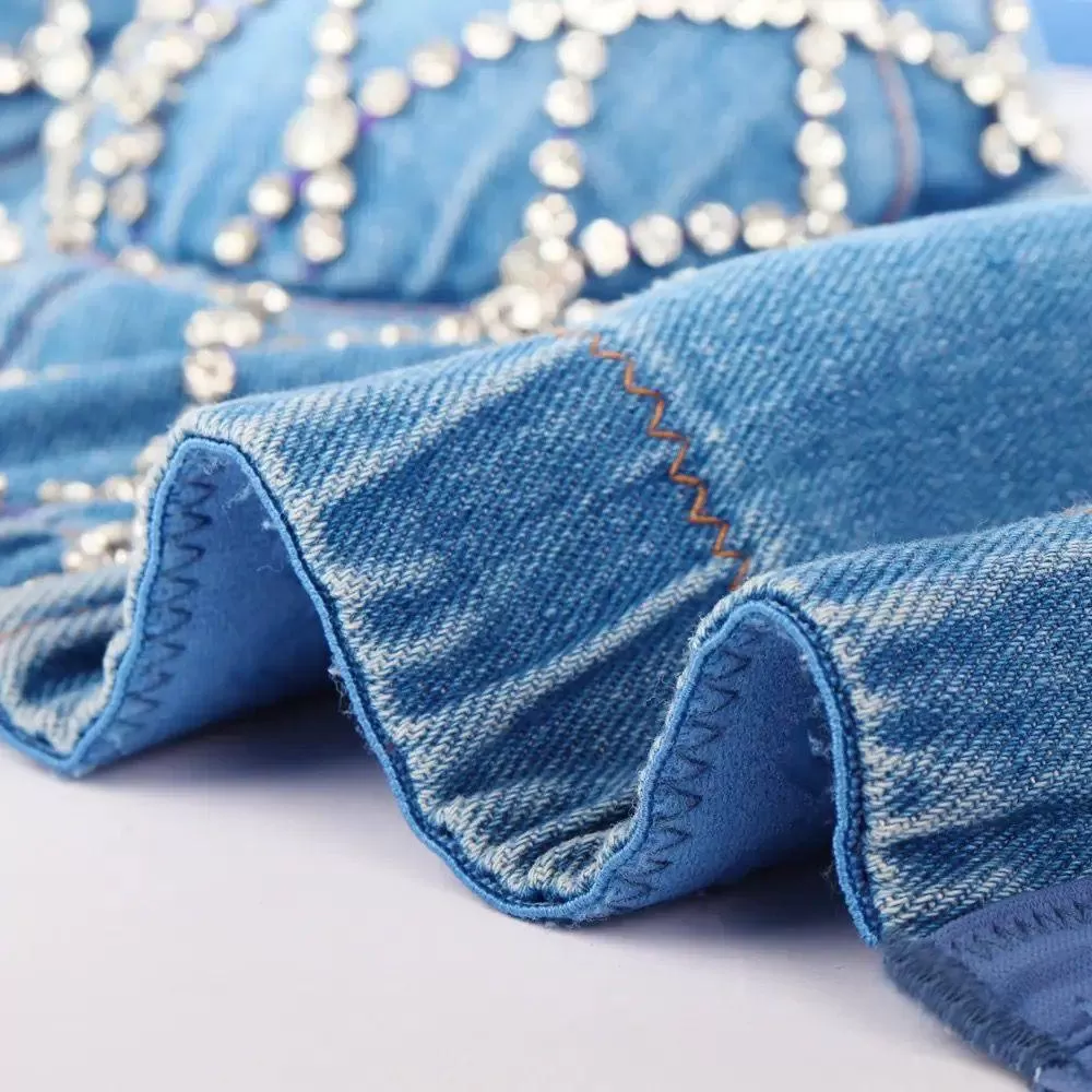 Cassie Embellished denim bustier topinblue