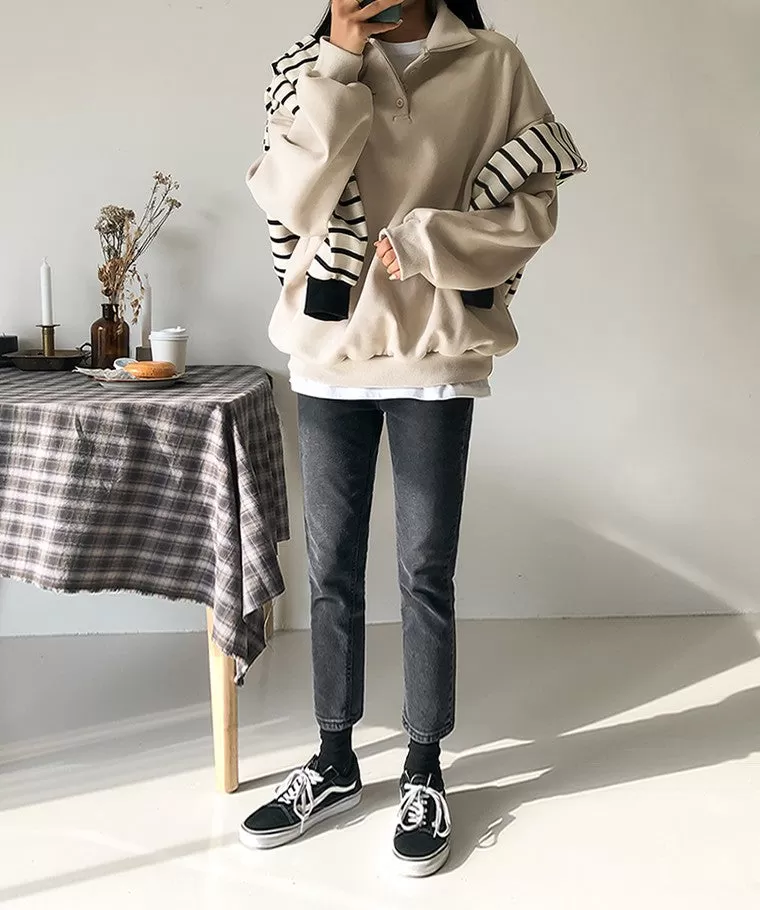 Casual Cozy Brushed Sweatshirts Long Sleeved Tops for Womens Warm Korean Kpop Style