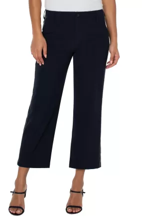 Chain Trim Crop Wide Leg Stretch Crepe Cargo Trousers