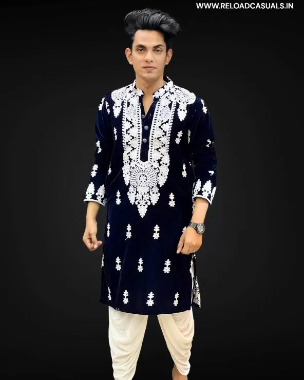 Circle Flower Hevay Designer Work Kurta & Pyjama - Combo