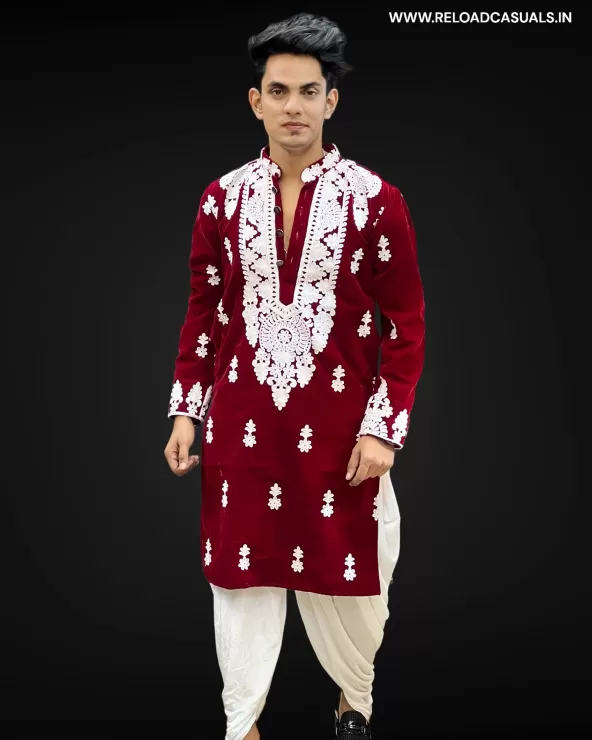 Circle Flower Hevay Designer Work Kurta & Pyjama - Combo