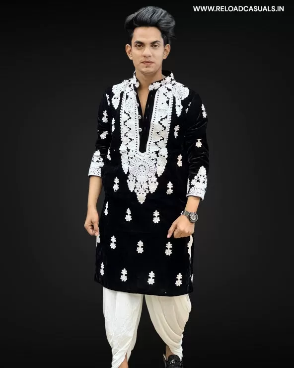 Circle Flower Hevay Designer Work Kurta & Pyjama - Combo