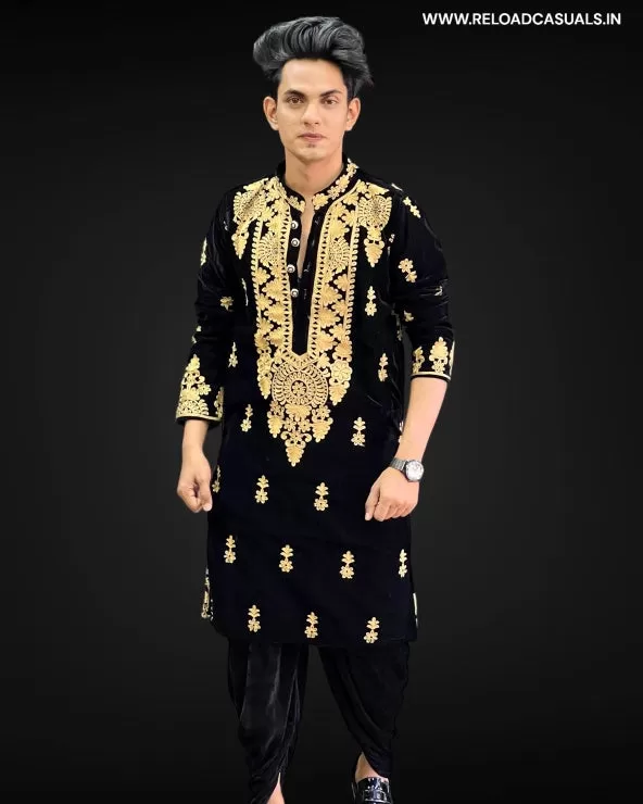 Circle Flower Hevay Designer Work Kurta & Pyjama - Combo