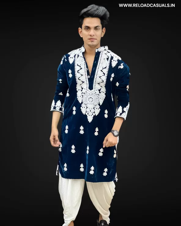 Circle Flower Hevay Designer Work Kurta & Pyjama - Combo