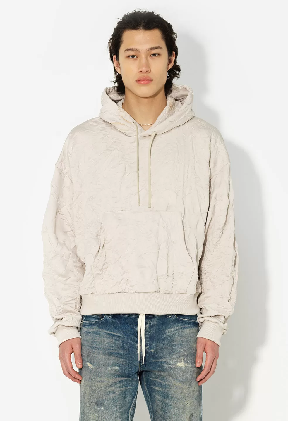 Crinkled Terry Hoodie / Bone