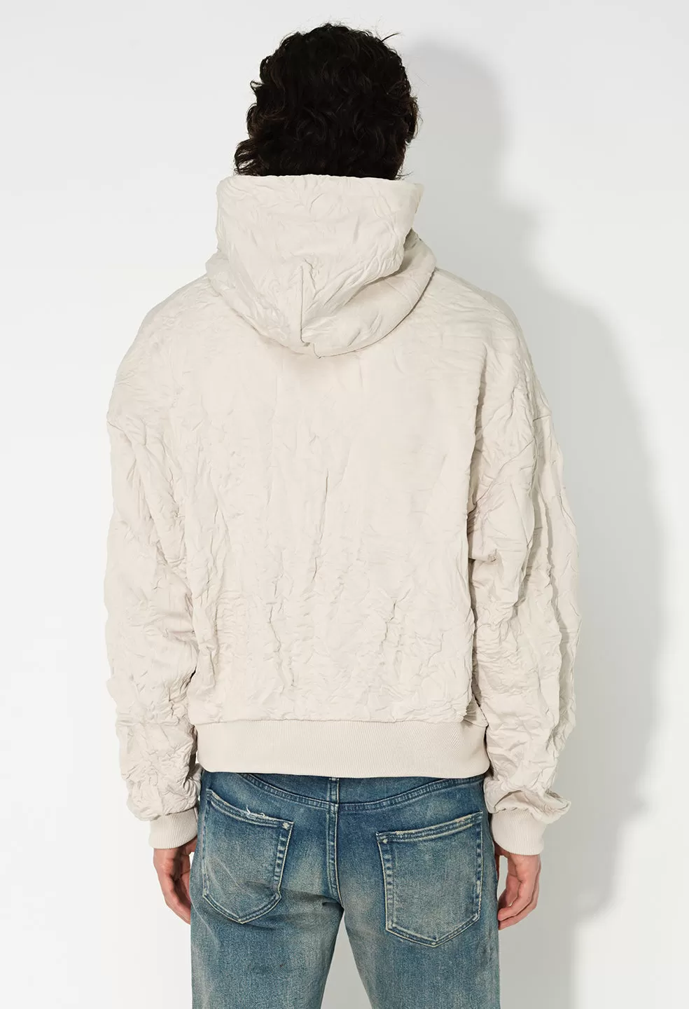 Crinkled Terry Hoodie / Bone